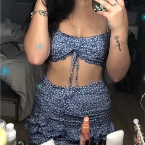 Fashion Nova Blue Floral Two Piece Set